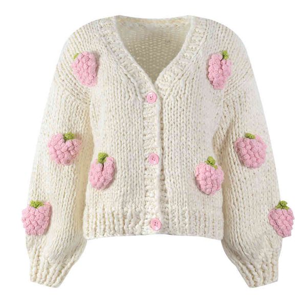 

women's sweaters thick stick needle strawberry sweater jacket v-neck sweet aging autumn and winter cute style ry50, White;black