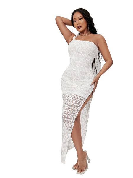 

sxy knot one shoulder slit thigh lace bodycon dress d8hh#, Black;gray