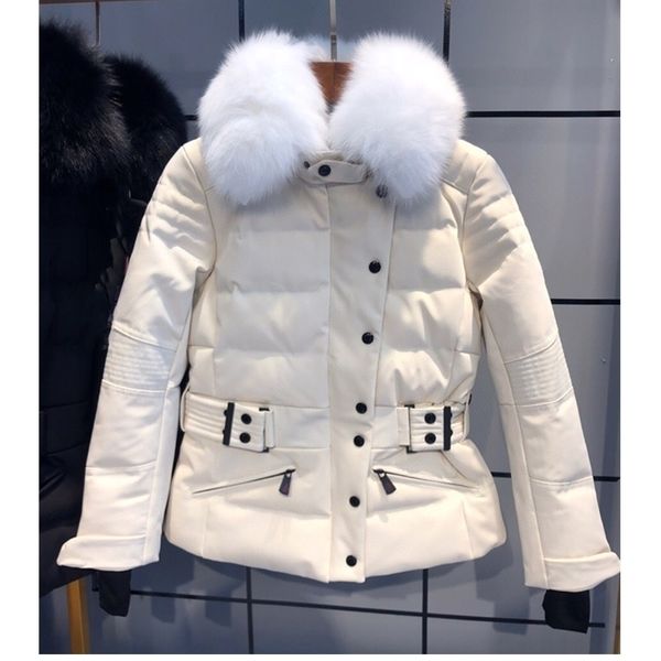 

style down coats genuine fur outdoor ski jacket black and white color jackets 201103