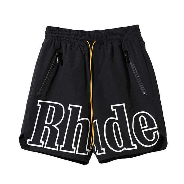 

men's shorts high street rhude 19ss new york exclusive men's and women's letters print 3m reflective drawstring beach shorts, White;black