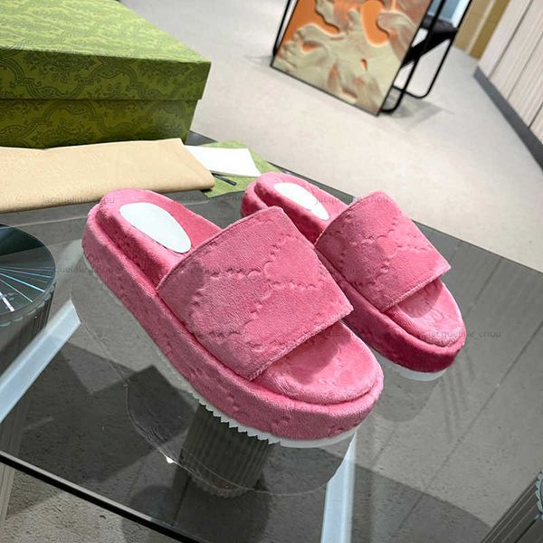 

women slipper platform sandals designer sandal for woman velvet embroider 5.5cm thick bottom fashion sliders luxurious sandales shoes, Black