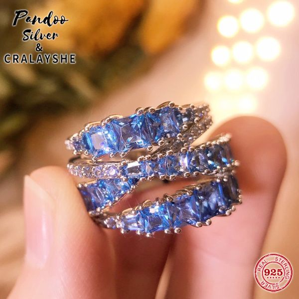 

trend s925 sterling silver jewelry 1 1 copy twist blue crystal spiral interlace ring elegant couple gift for female with 220716, Slivery;golden