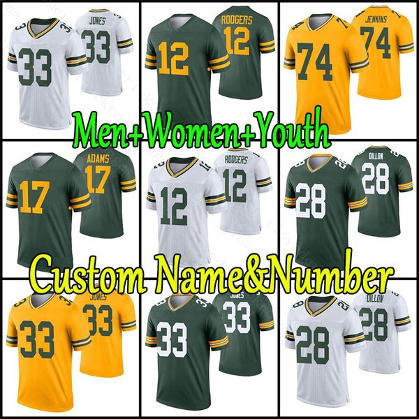 

12 aaron rodgers davante adams football jersey jones jaire alexander eric stokes david bakhtiari reggie white mason crosby a.j. dillon randa, Black;red