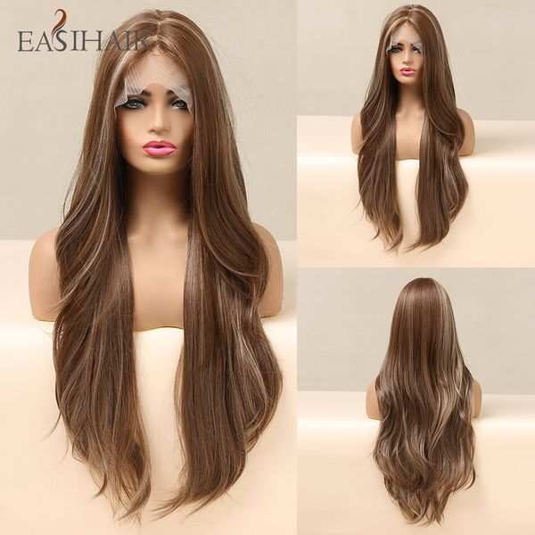 

lx brand long brown wavy synthetic highlight wigs for black women lace front wig with baby hair lace wigs heat resistant cosplayfactory dire