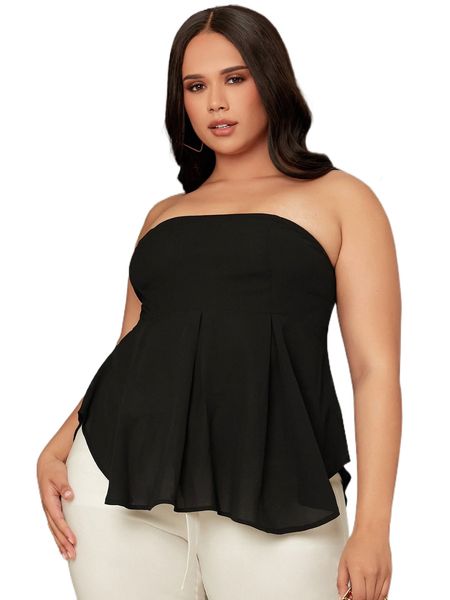

sxy plus plicated detail shirred back peplum tube f0tu#, Black