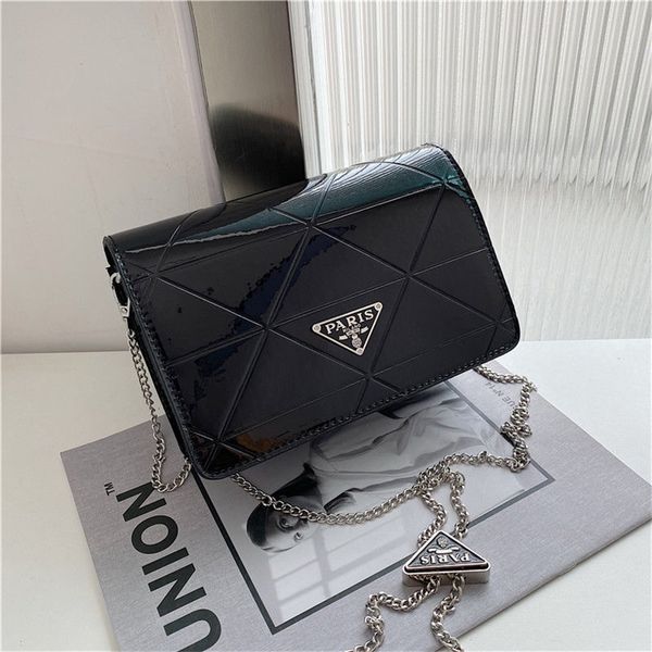 

purses us three dimensional bright bread women's 2022 new fashion textured patent leather small square chain messenger bag in spring an