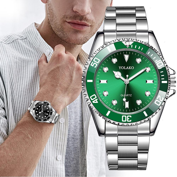 

casual business mens watches luxury date green dial fashion relogio masculino, Slivery;brown