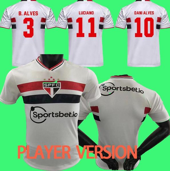 Jogador Versão 22 22 223 São Paulo Soccer Jersey São Paulo Luan Calleri Nikão G.Sara Homens Kits Kits Luciano Igor Gomes Patrick Camisa 2022 2023 Casa Branca