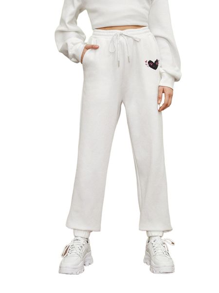 

x artsyroseboba drawstring waist heart pattern sweatpants f5hr#, Black;white