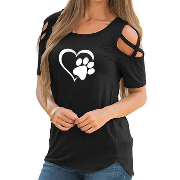 

2020 5xl harajuku lovely heart tshirt women causal t-shirt cotton bear paw tees woman off shoulder clothes drop shipping, White