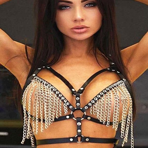 

bustiers & corsets rock leather body chain bra chain bikini back heart band, Black;white