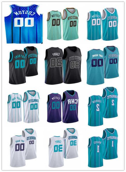 

75th mens womens youth charlotte''hornets''21 jt larry 2 johnson dell 30 curry muggsy 1 bogues custom basketball jersey, Black;red