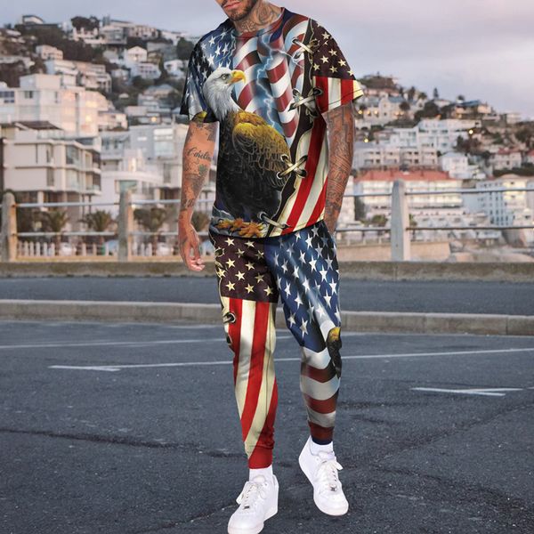 

fashion simple men s loose national flag 3d printing short sleeve suit summer sports and leisure trend trousers two piece set 220526, Gray