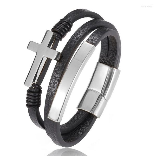 Charm Armbänder Klassisches Kreuz Lederarmband Männer Magnetschnalle Luxus Mehrfarbiger Edelstahl für Schmuck GeschenkCharm Inte22