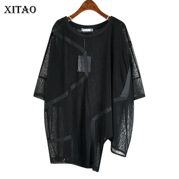 Xitao irregolare sexy t shirt donna moda sottile bianco nero pullover dea fan fan casual stile sciolto minoranza tee top dzl1184 220321