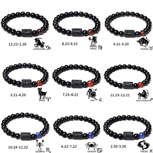 12 Sternzeichen Paare Armband Stränge Naturstein Perlen Charm Armband Freund Löwe Jungfrau Waage Stretch-Armbänder für Männer Frauen Geschenk