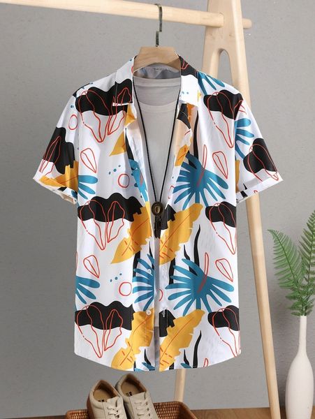 

men random leaf print shirt without tee e1nc#, White;black