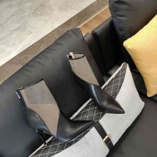 

women's spring shoes boots leather boots pointed toe ultra-high heels splicing series, Black