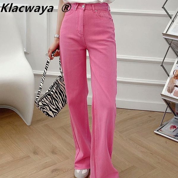 

womens fashion women summer pink denim jeans pants trousers high waist lady wide leg pantalon 210521, Blue