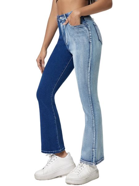 

two tone bootcut jeans r98t#, Blue