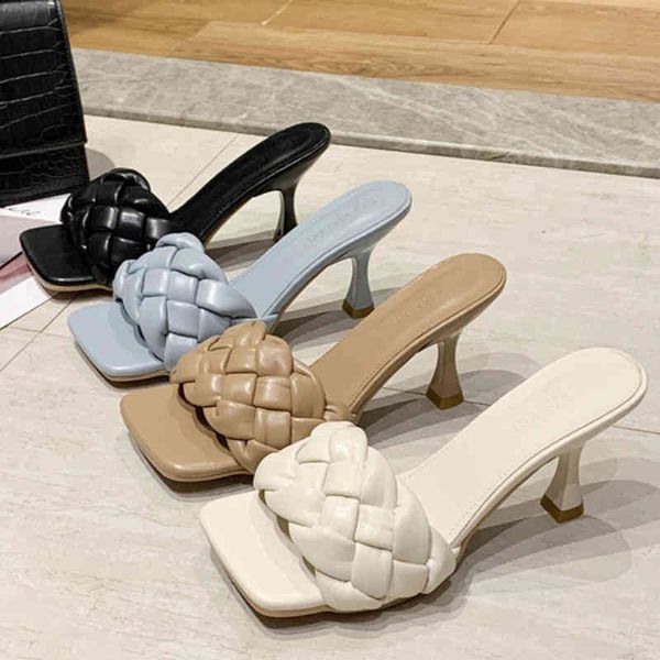 Sandalen Luxus Slides Frauen 8 cm High Heels Pantoletten Fetisch Pumpen Individuelle Weben Freizeit Blau Büro Damen Prom Hausschuhe Schuhe 220413