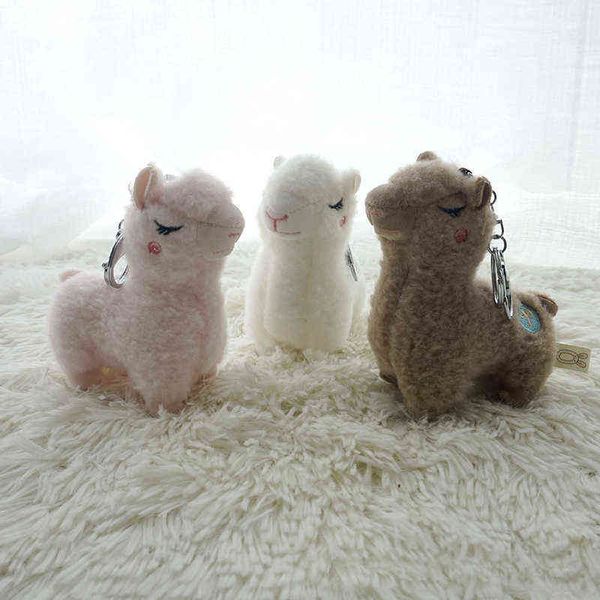 

soft cotton standing alpaca toys stuffed plush doll key chain rainbow horse camel animals keychains women bags charms gifts aa220318, Silver