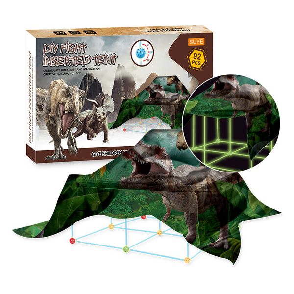 

kids diy luminous tent 132pcs building inserted tent three-spae puzzle dinosaur fort