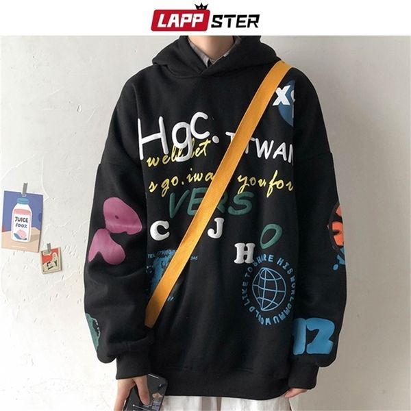 

lappster men casual black korean sweatshirts fleece mens japanese streetwear hooded hoodie harajuku hip hop clothing 201126