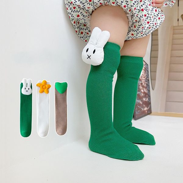 Big Doll Decoration Children Soft Baby Socks Solid Color Knee Sock Kids Girls Cartoon Rabbit Heart Flor meias 2022 outono e inverno 9 2mh H1