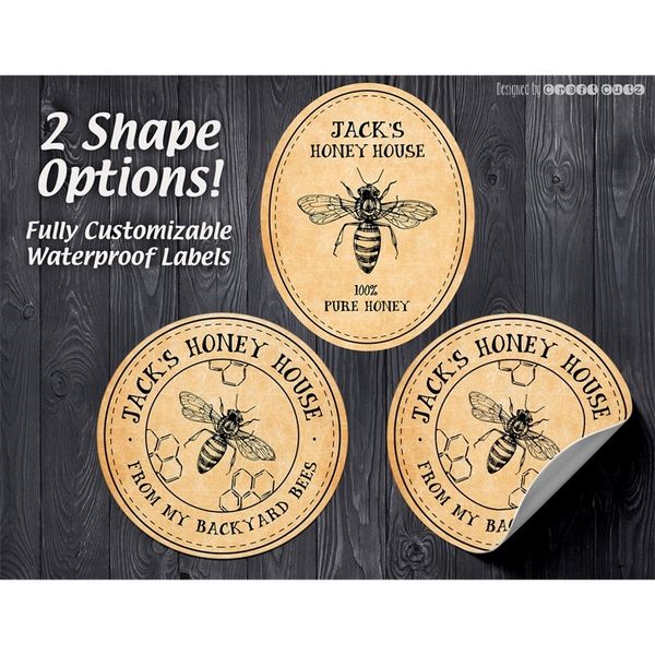 INDIVIDUELLE, maßgeschneiderte runde Aufkleber, individuelle ovale, wasserfeste Etiketten für Honiggläser, 100 % rein, H 220613