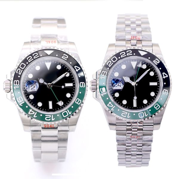 

watches gmt 40mm wristwatches automatic mechanical movement stainless steel 904l strap green black ceramic dial sapphire mirror, Silver