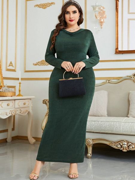 

plus draped collar bodycon dress i1mf#, Black