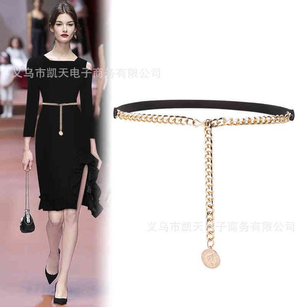 

belts fashion stitching belt decoration suit dress simple and versatile fashion metal chain trend accessories pendant, Black;brown