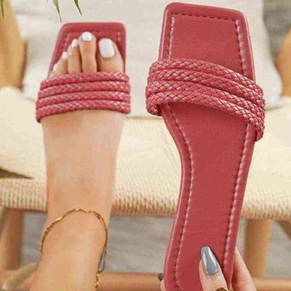 

slippers women's shoes summer beach slides thin belt braided hollow holiday ladies large size outer wear female flip flops 220530, Black