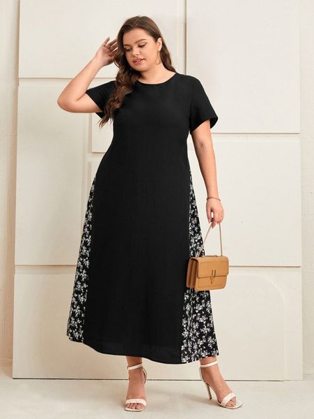 

emery rose plus floral print tunic dress c9d3#, Black