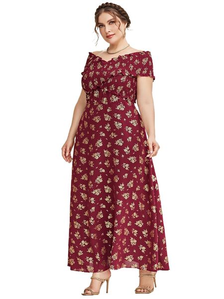 

plus floral crossover bardot maxi dress k0io#, Black