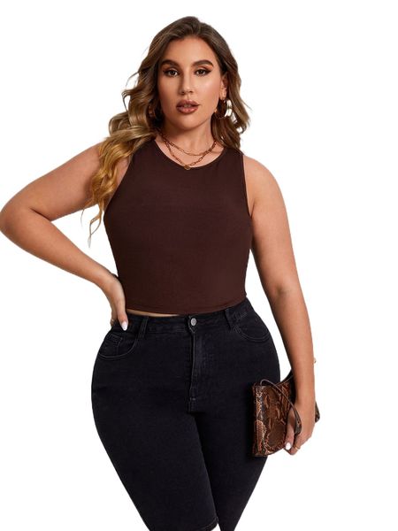 

plus ribbed knit crop tank k383#, Black
