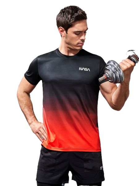 

men ombre & letter graphic sports tee 94x5#, White;black
