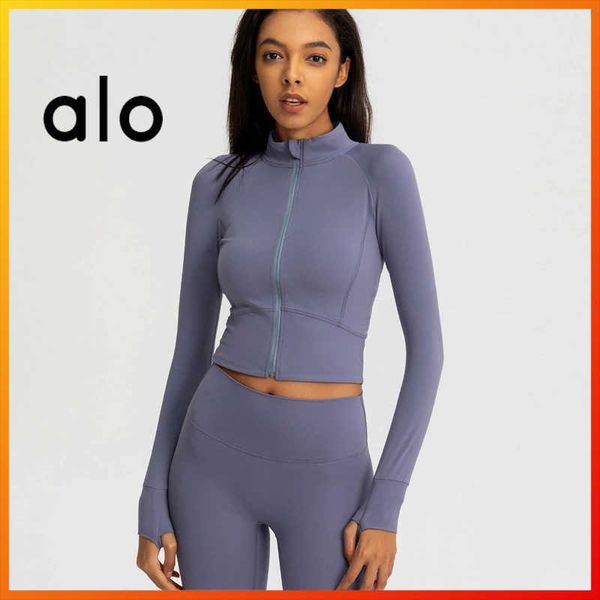 

alo yoga autumn winter new women's zipper jacket long sleeve sports gym outdoor running crop elastic compression 2059, White;red