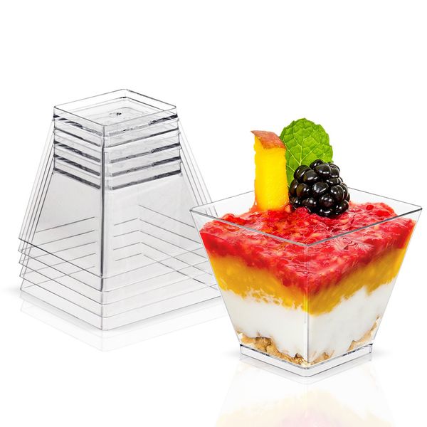 2 Unzen Einweg-Mousse-Dessert-Minibecher aus Kunststoff, transparent, klar, quadratisch, Pudding-Eis, quadratische Tassen, Großhandel, 58 ml, Spot