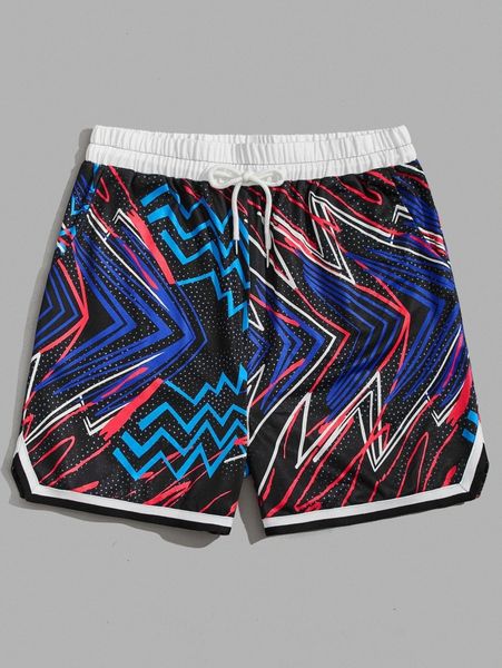 

romwe guys allover print drawstring shorts n9id#, White;black