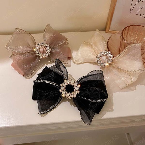 Fermagli per capelli Barrettes Fatti a mano Fiocco in organza Moda donna Indietro Fermagli per la testa Elegante coda di cavallo Tornante Bowknot Copricapo Accessorio per capelli