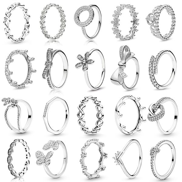 Nuovo popolare anello in argento sterling 925 vuoto amore fiocco fiore festa vermiculite Pandora signora gioielli accessori moda regalo