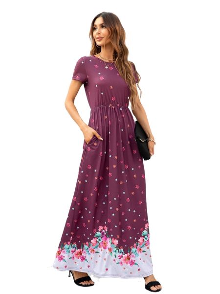 

dearcase floral print hidden pocket dress a1vs#, Black;gray
