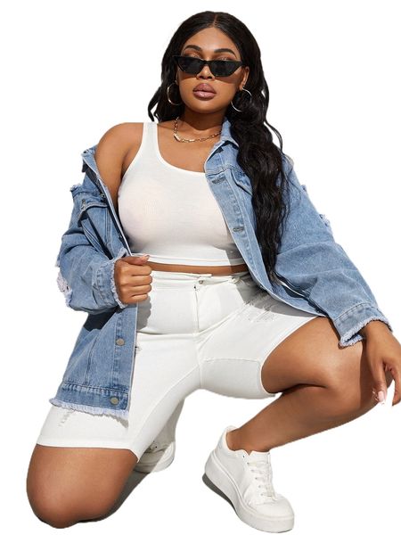 

sxy plus raw hem denim jacket c0vx#, Black;brown