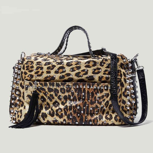

bag fashion leopard print female bag diamond studded portable large rhinestone shoulder women bag 220506