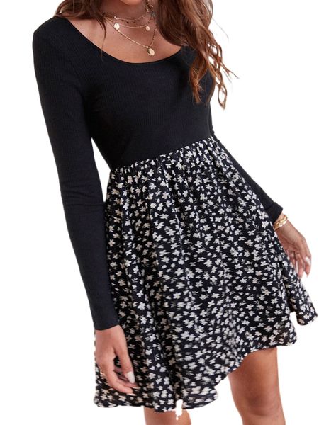 

ditsy floral print a-line dress o3sx#, Black;gray