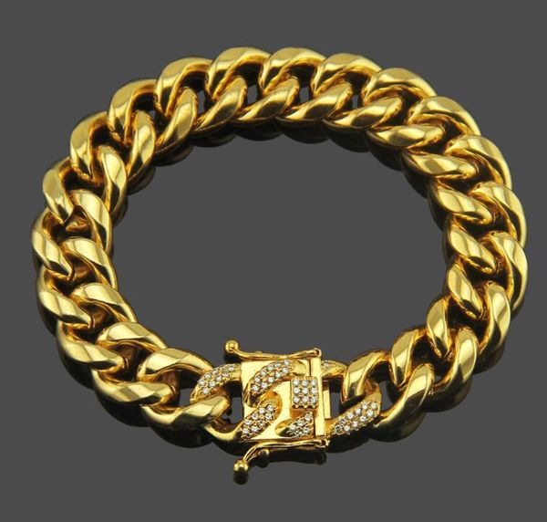 

18k plate gold chain hip hop men's locomotive domineering bracelet with cz diamond fashion, Black