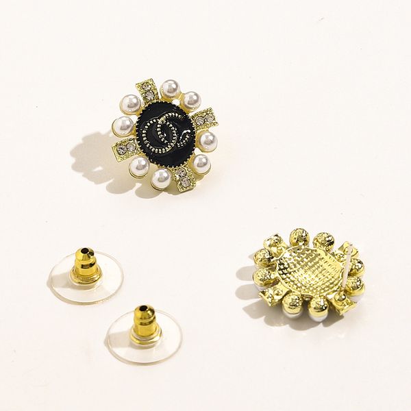 

retro 18k gold plated luxury designers brand letters stud earrings geometric famous women oil drip crystal rhinestone pearl pendant earring, Golden;silver