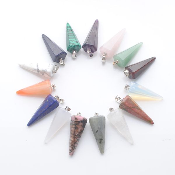 

wholesale natural stone pendants point charm pyramid hexagonal pillar beads for earrings necklace jewelry making amethyst lapis lazuli agate, Silver